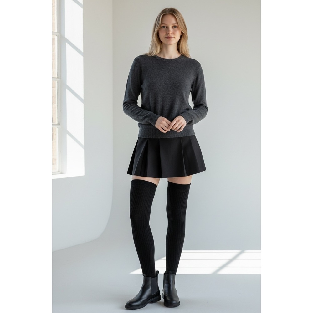 Black Chunky Knit Over The Knee Leg Warmer Socks Ribbed Thigh High Cozy